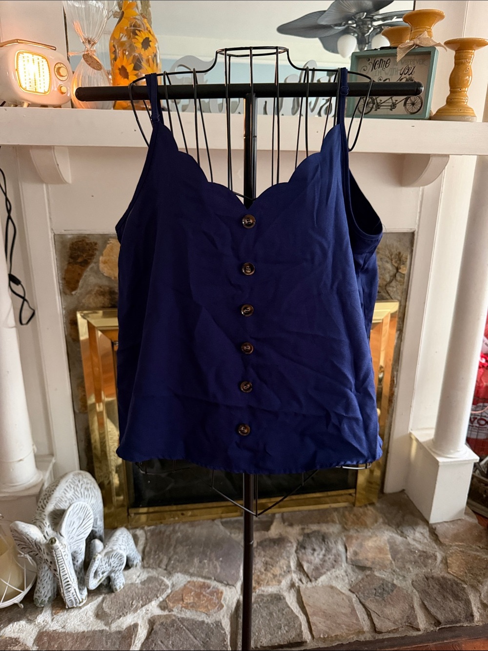 SHEIN Navy Scallop-Edge Button-Front Cami